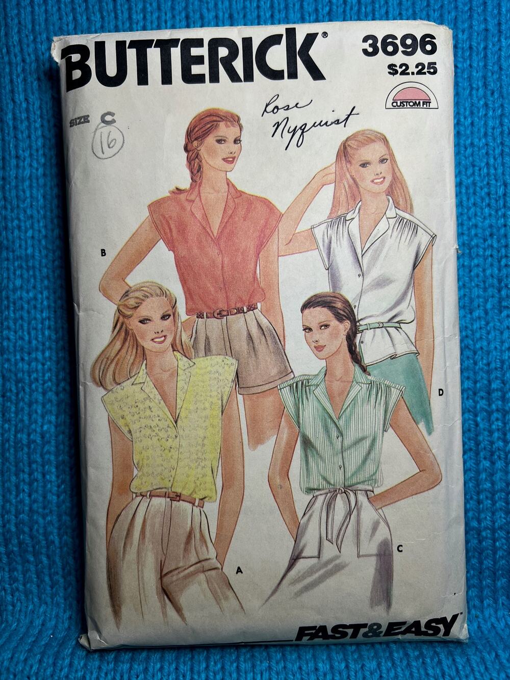 Butterick Sewing pattern 3696 blouse button down shrti 1980s size 16